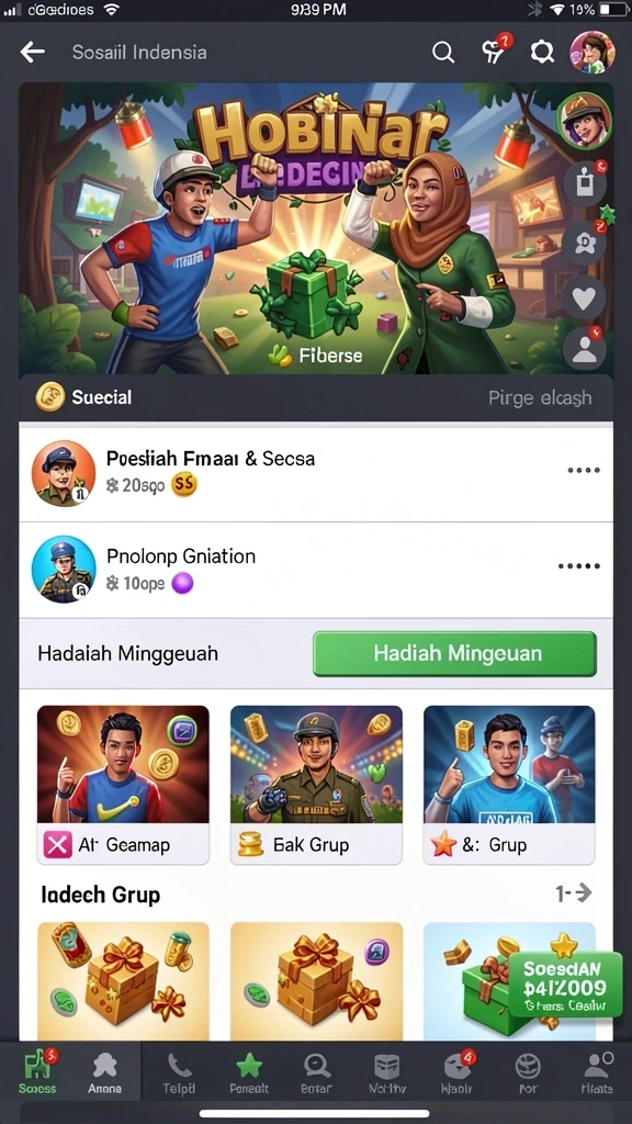 Fitur interaktif untuk berkomunikasi dengan pemain lain.